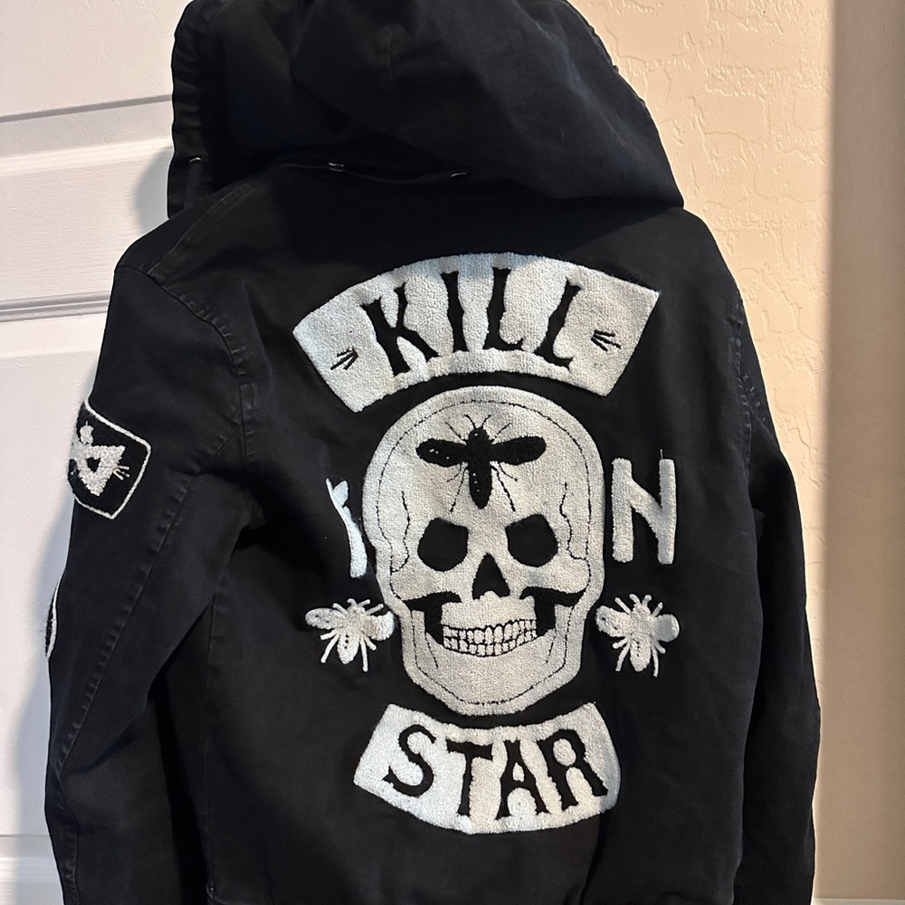 RARE Vintage Nylon KILLSTAR Skull Jacket XS w/ Design/ Patches Button Up